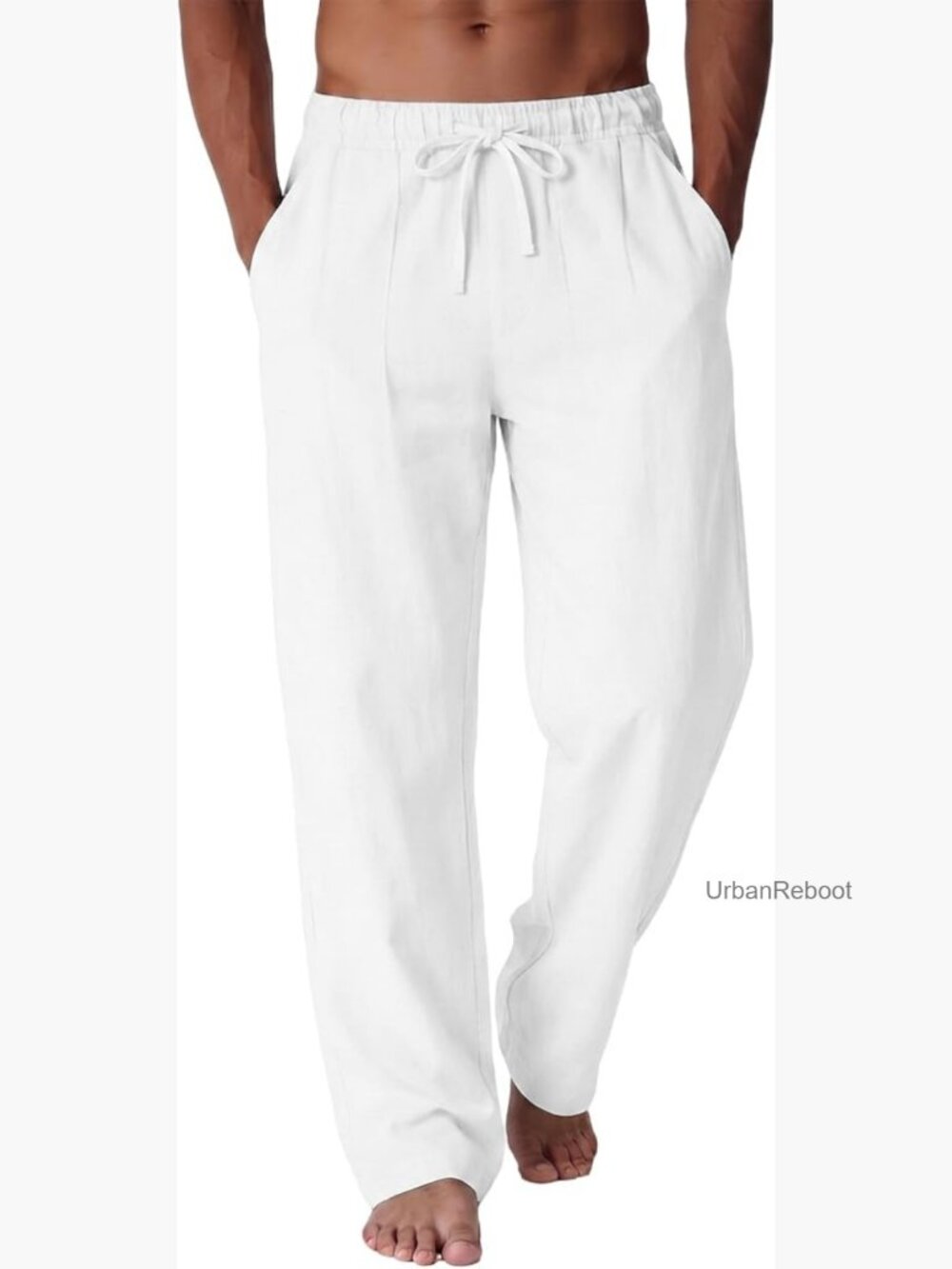 Men's Casual Linen Pants Summer Beach Cotton Lightweight Elastic Waist